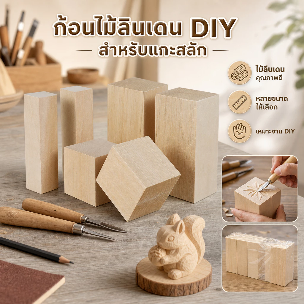 6ชิ้น ไม้เบส แกะสลักบล็อกธรรมชาติเรียบไม้แกะสลักบล็อกแบบพกพาที่ยังไม่เสร็จไม้บล็อกไม้หัตถกรรม