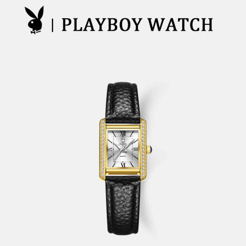 PLAYBOY นาฬิกา ข้อมือ ผู้หญิง แฟชั่น watch 100% นาฬิกาข้อมือกันน้ำได้ หญิง ควอตซ์ สีดำ เพชร 3552