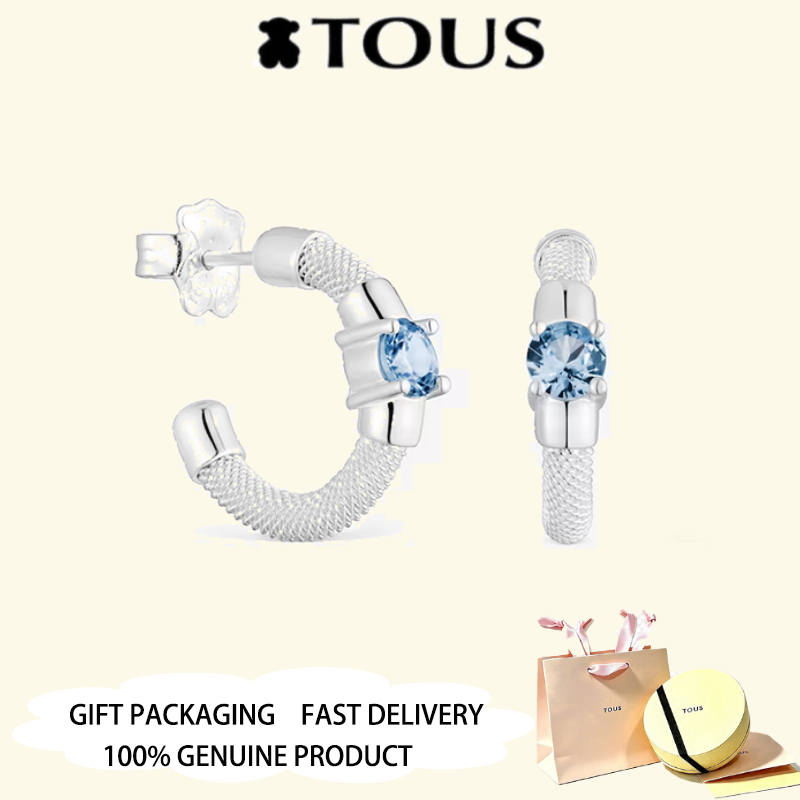 TOUS S925 เงินสเตอร์ลิงต่างหูห่วงกระดูกสันหลัง TOUS ตาข่ายเครื่องประดับวันวาเลนไทน์ครบรอบ