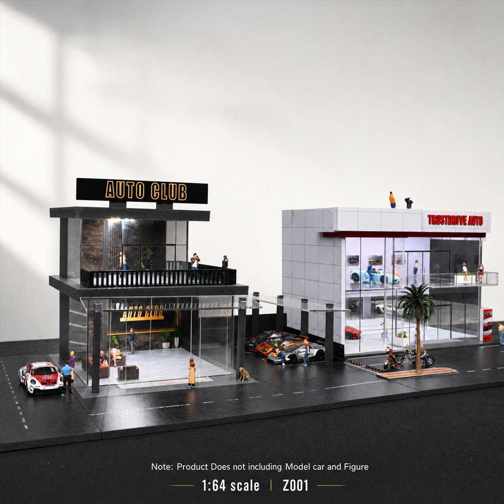 Diorama 1/64 Two-storey Showroom ที่จอดรถฉากรุ่น City Building Garage Display Case สําหรับรถยนต์Diecast Dust-proof Storage