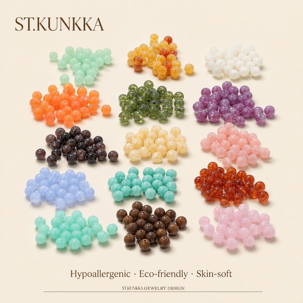 St.kunkka 50 ชิ้น 6 มม.อะคริลิคลูกปัดหินเทียมสำหรับ ลูกปัดลายหิน DIY ทำสร้อยคอและสร้อยข้อมือ