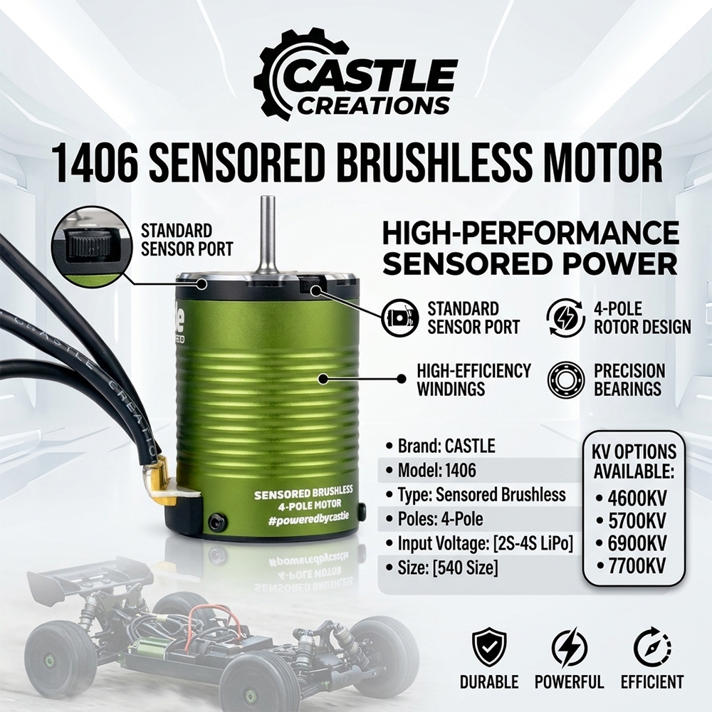 CASTLE 1406 4600KV 5700KV 6900KV 7700KV Sensored มอเตอร์ไร้แปรงสําหรับ 1/10 1/12 RC รุ่น Touring รถอุปกรณ์เสริม