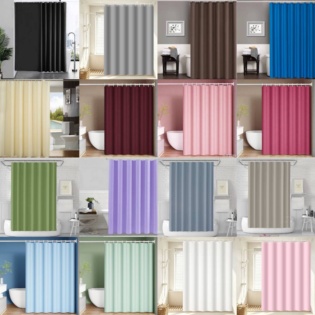 【จัดส่งรวดเร็ว】180x180CM ห้องน้ำ PEVA ม่านอาบน้ำกันน้ำสีดำสีขาวสีเทาฟ้าเบจน้ำตาลแอปริคอทม่วงส้มแดงเข