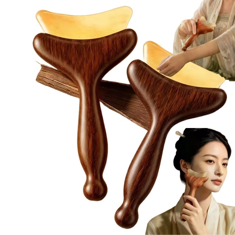 ไม้จันทน์ไม้นวดหน้าและคอ Gua Sha เครื่องมือแบบพกพา Manual Body Scraping นวดริ้วรอย Remover Beauty Skin Care เครื่องมือ