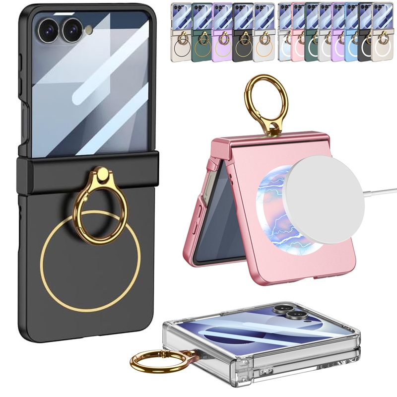 เคสวงแหวนแม่เหล็กสําหรับเคส Samsung Galaxy Z Flip 8 พร้อมตัวป้องกันบานพับ ZFlip7 พร้อมฟิล์มกระจก Flip5678