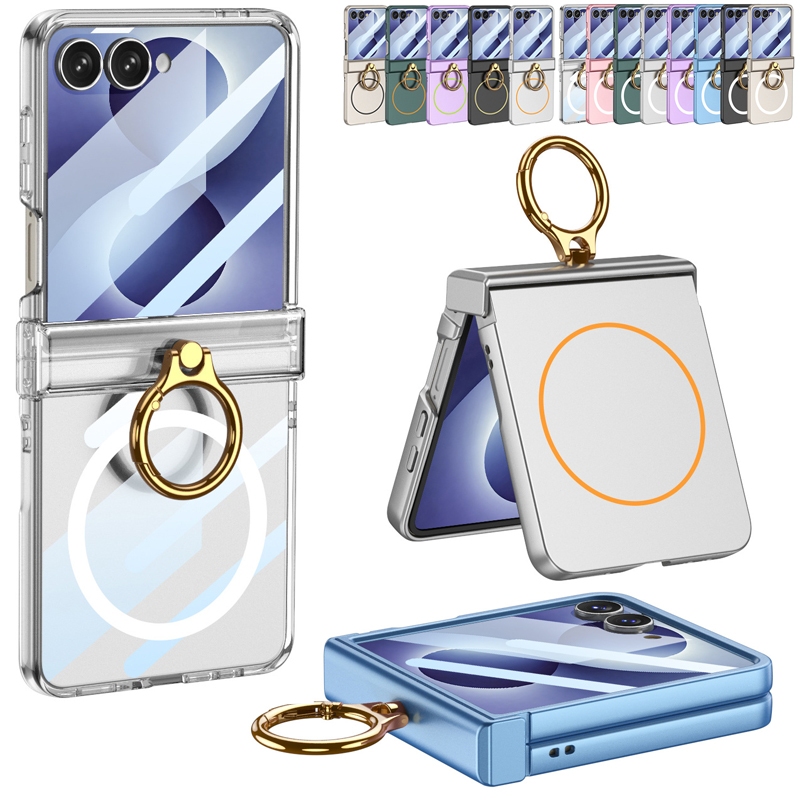 เคสวงแหวนแม่เหล็กสําหรับเคส Samsung Galaxy Z Flip 7 พร้อมตัวป้องกันบานพับ ZFlip6 พร้อมฟิล์มกระจก Flip5678