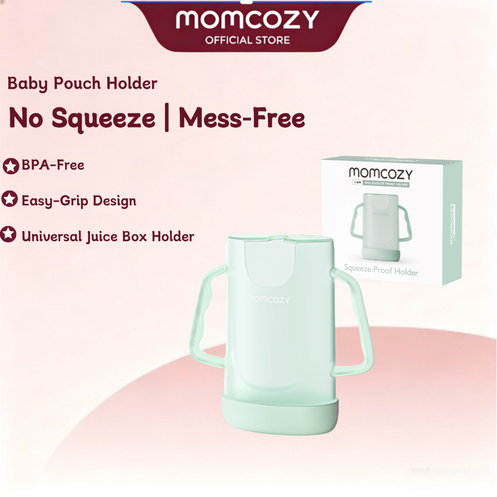 Momcozy Baby Pouch Holder No Squeeze, Baby Food & Juice Box Holder, Mess-Free, Easy Grip for Self-Feeding, BPA-Free, Must-Have for Infant, Green