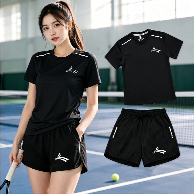 Quick-Drying ชุดกีฬาแขนสั้นผู้ชายผู้หญิงสไตล์เดียวกันขนาดใหญ่ M-4XL ชุดสองชิ้นฟิตเนสวิ่งชุดฝึกเทนนิส Breathable นุ่ม Leisure