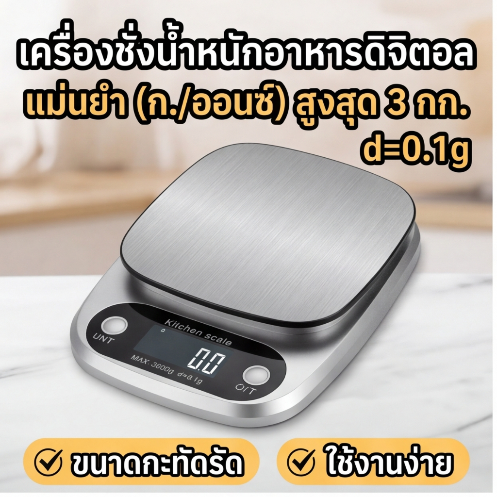 เครื่องชั่งดิจิตอลสแตนเลสพร้อมจอแสดงผล นํา แบบใสระบบคํานวณน้ําหนักการชั่งน้ําหนักอาหารที่แม่นยํามีสีเงินและสีดําความจุ 10 กก