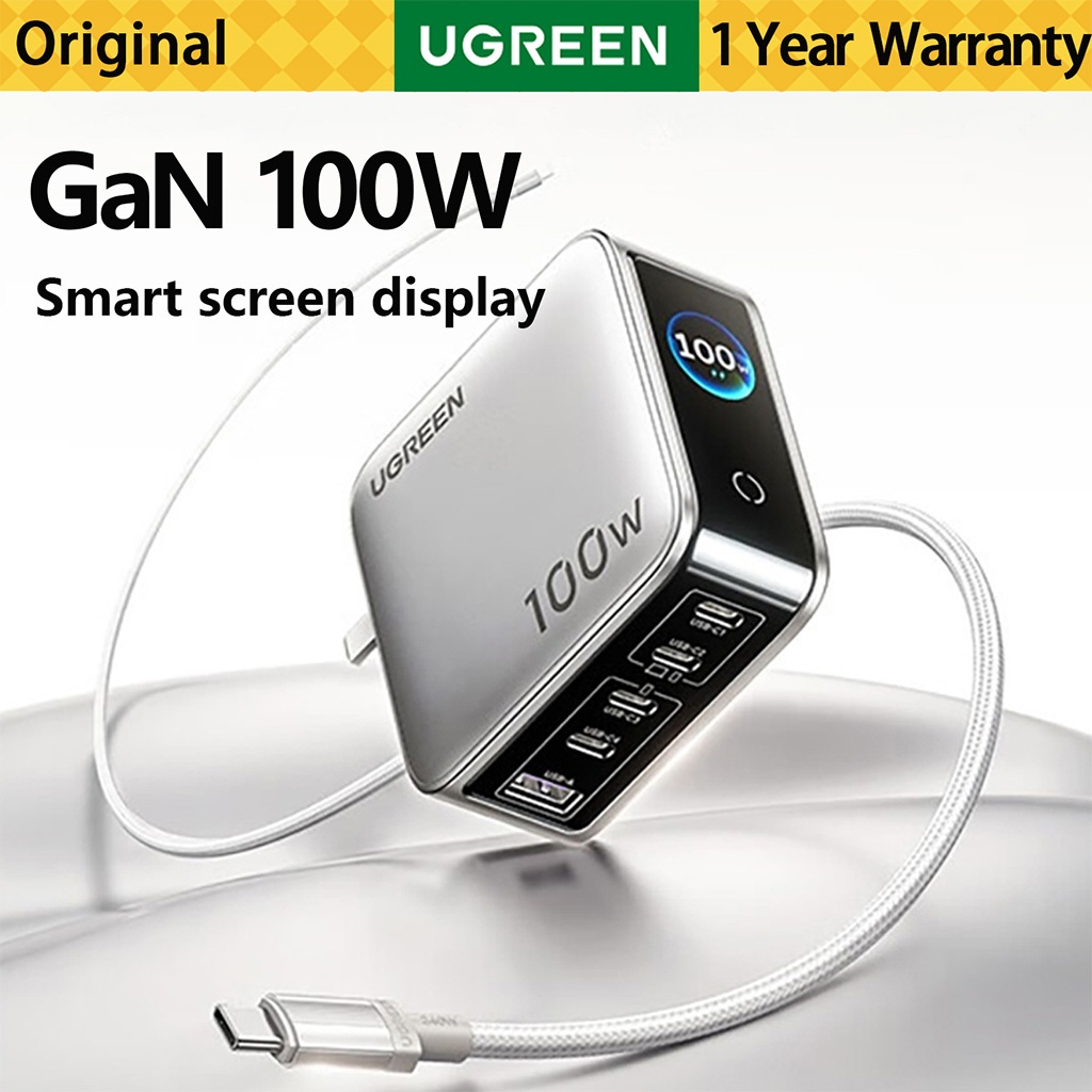 UGREEN 100W/160W GaN Charger หลายพอร์ต 4C1A พร้อมจอแสดงผล Monitor Fast Charger สําหรับแล็ปท็อปแท็บเล