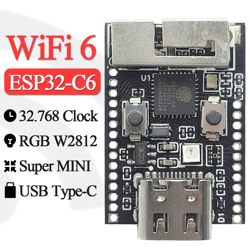 Wifi6 ESP32C6 บอร์ดพัฒนาคริสตัล Oscilator RGB LED 4MB แฟลชพลังงานต่ํา RISC-V 32-Bit ESP32-C6 N4 BT W