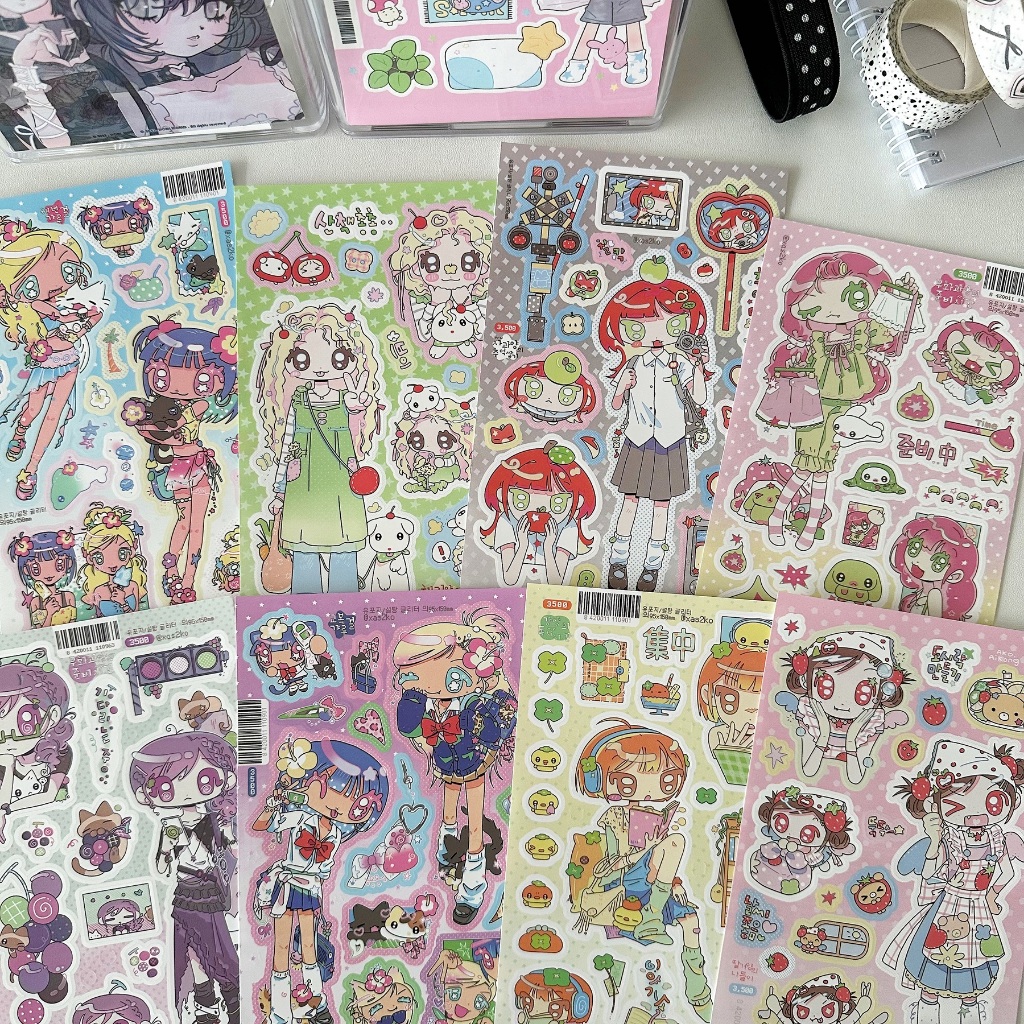 สติ๊กเกอร์สาวน่ารักเกาหลีการ์ตูนอะนิเมะสติกเกอร์ตัวละครวารสารไดอารี่โน๊ตบุ๊ควางแผนสมุดภาพ ทําเอง สติกเกอร์ตกแต่ง