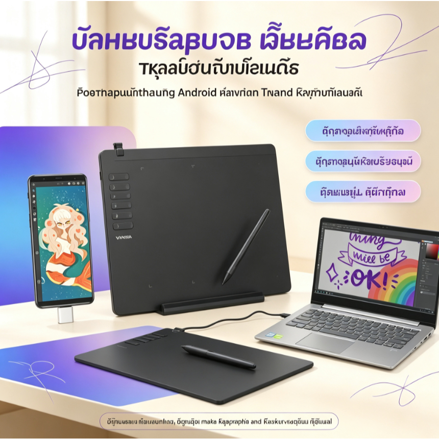 (COD) เมาส์ปากกา วาดภาพ กราฟิกแท็บเล็ต รองรับมือถือ Android และคอมพิวเตอร์ กระดานวาดรูปดิจิตอล สำหรับเรียนออนไลน์ วาดรูป ออกแบบ