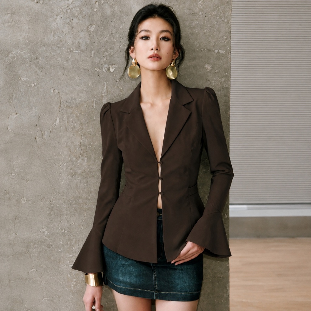 Amyenjoylife ผู้หญิงที่สง่างามสลิมฟิตเสื้อสูทแขนยาวสไตล์เกาหลีหรูหราสํานักงานเลดี้แฟชั่นด้านบน