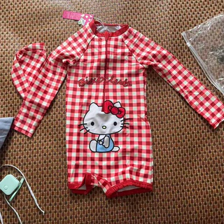 ชุดว่ายน้ําเด็กผู้หญิง Kuromi Cinnamoroll Melody Hello Kitty ชุด 3 ชิ้น แขนยาวและแขนสั้น ผ้าสปอร์ตยืด 4 ทิศทาง ป้องกันรังสียูวี UPF 50+