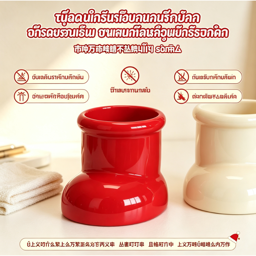 ที่ใส่แปรงแต่งหน้า / ที่วางปากกา รูปทรงรองเท้าคริสต์มาสสีแดง กล่องจัดระเบียบโต๊ะทำงาน ของขวัญปีใหม่ น่ารัก (เก็บเงินปลายทาง)
