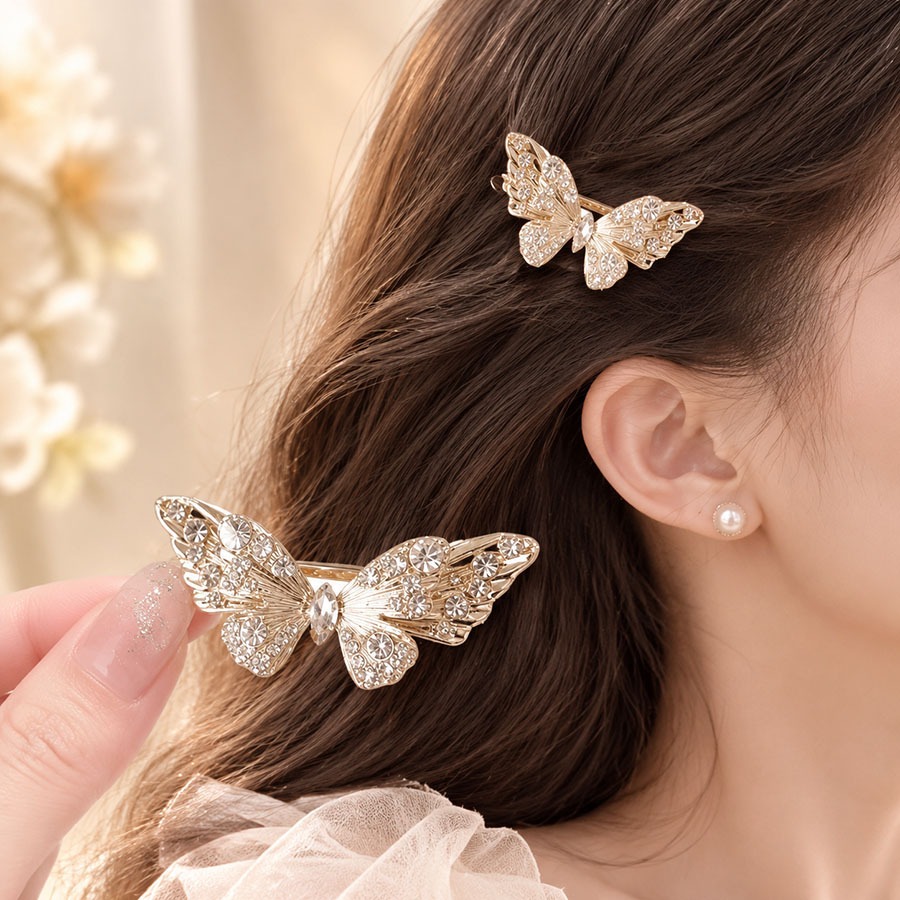 แสงหรูหรากระพริบเพชรโบว์กิ๊บสไตล์ใหม่ระดับไฮเอนด์บุคลิกภาพแฟชั่นคลิปด้านข้างเครื่องประดับผม