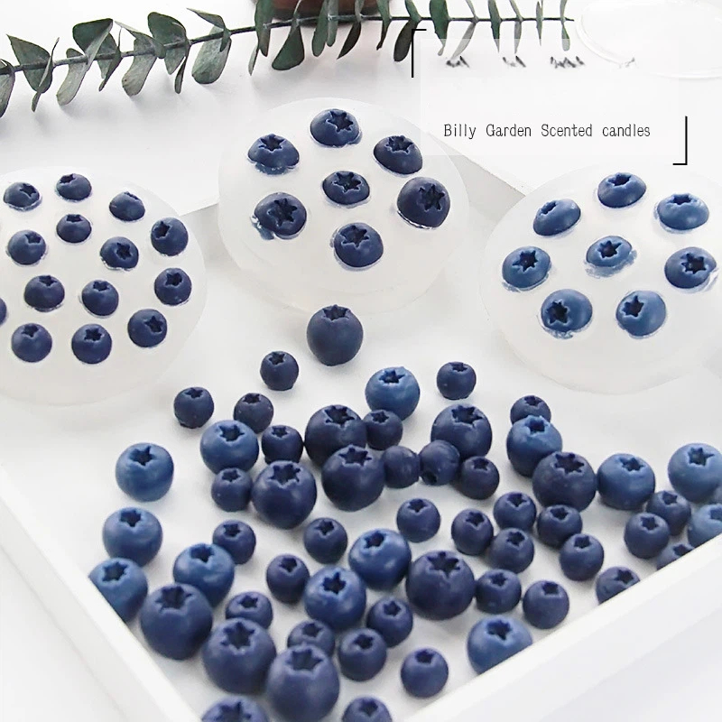 3D บลูเบอร์รี่สตรอเบอร์รี่เทียนซิลิโคนแม่พิมพ์จําลองผลไม้ Fondant DIY ช็อกโกแลต Mould