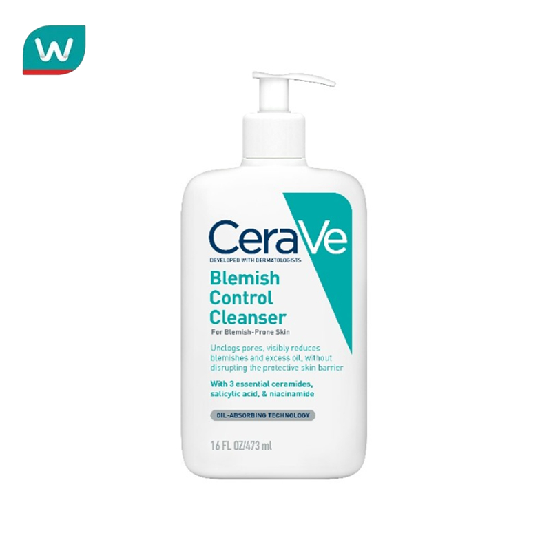Watsons BLEMISH CONTROL CLEANSER เจลทำความสะอาดผิวหน้า สูตรสำหรับผิวเป็นสิวง่าย 473 มล.