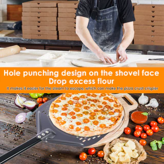 Perforated Pizza Peel 12 นิ้วอลูมิเนียมพิซซ่า Paddle Nonstick พิซซ่าเปลี่ยน Peel Anti-Scald Handle ทนความร้อนพิซซ่าไม้พาย Paddle