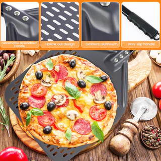 Perforated Pizza Peel 12 นิ้วอลูมิเนียมพิซซ่า Paddle Nonstick พิซซ่าเปลี่ยน Peel Anti-Scald Handle ทนความร้อนพิซซ่าไม้พาย Paddle