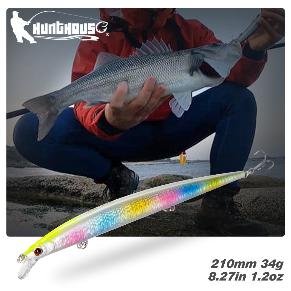 Hunthouse Minnow เหยื่อตกปลาลอย Spook Topwater Wobblers Hard เหยื่อ Jerk Long Casting 210 มม.34g สําหรับ Pike Bass ปลา Tackle