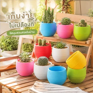 [GA] 6 แพ็คเกจดอกไม้ POTS Stone POTS Multi-color เสริมหม้อพลาสติกเรซินหนา [TH]