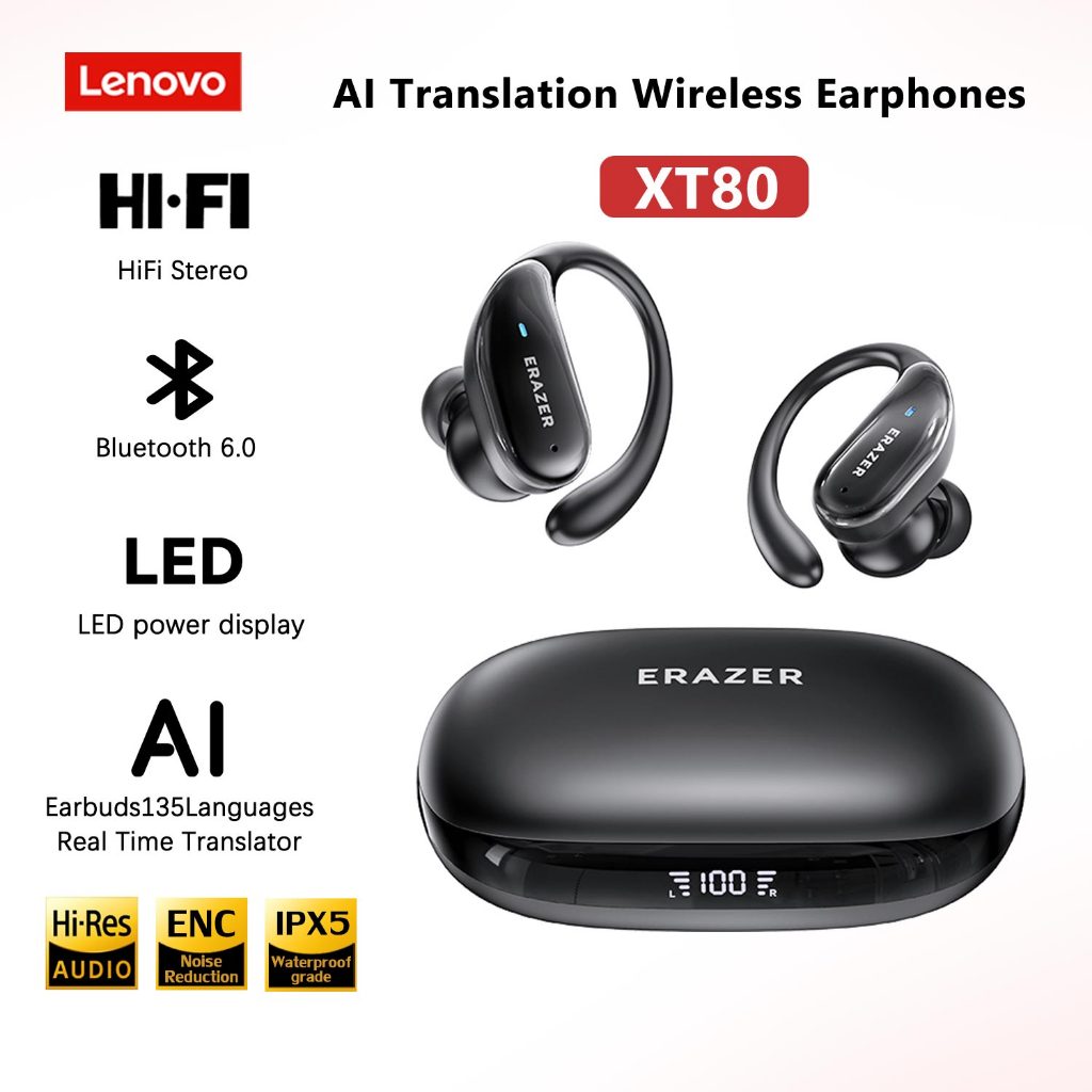Thinkplus Lenovo XT80 ชุดหูฟังบลูทูธไร้สาย หูฟังสปอร์ตกันน้ำ IPX7 ความจุแบตเตอรี่ขนาดใหญ่ การโทรแบบ HD ลดเสียงรบกวน หูฟังไร้สาย
