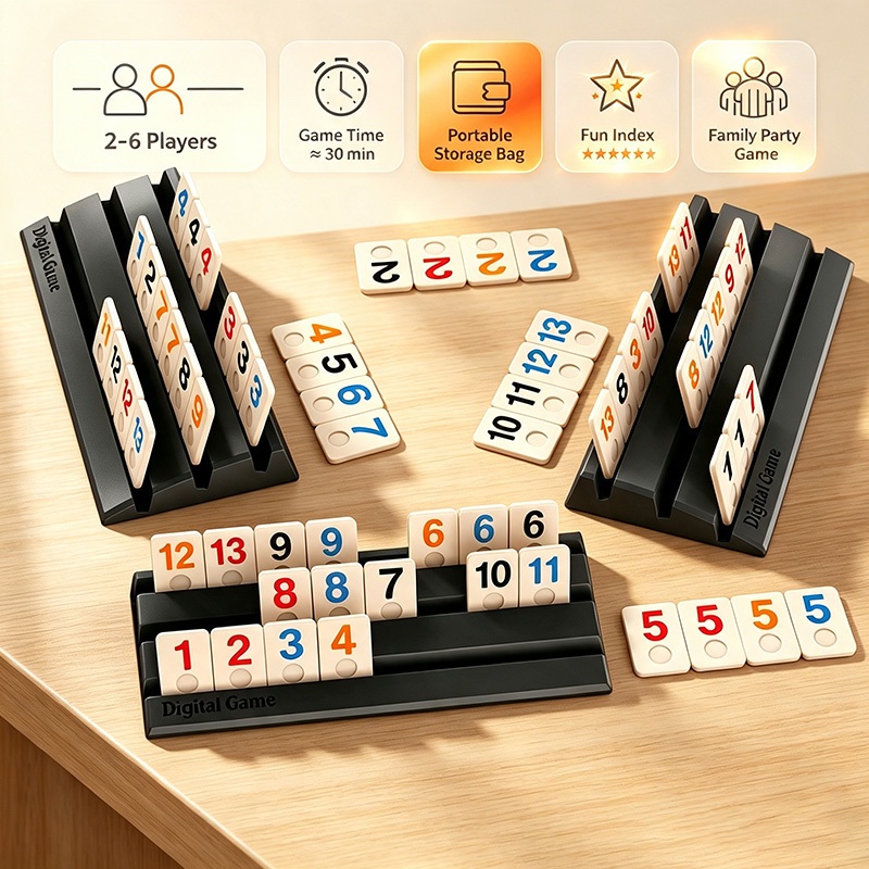 2-6 ผู้เล่นกระเป๋าเก็บของแบบพกพาไพ่นกกระจอกจีน/Rummy Rummikub เกมกระดานRummy & Mahjongการ์ดจํานวนเกม