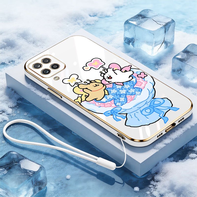 VRQR สําหรับ Samsung Galaxy A12 M12 F12 A22 M22 F22 M32 4G 5G A12 Nacho A12S หวานคู่สุนัขฟรีเชือกกัน