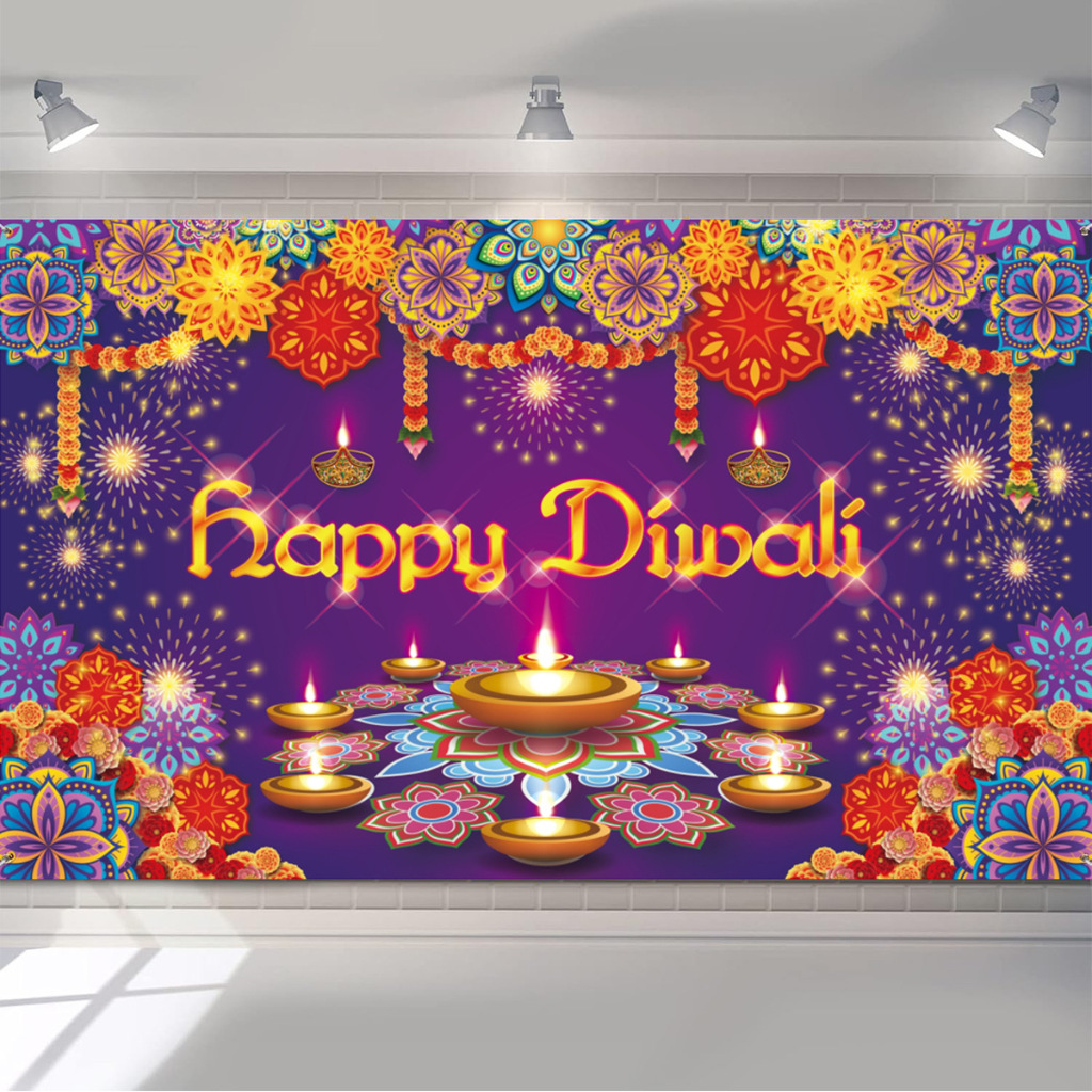 Happy Diwali ฉากหลังเทศกาลไฟ Diyas พื้นหลังภาพปาร์ตี้ | ไวนิล Diwali ฉากหลังปลอม diyas, นกยูงและตกแต