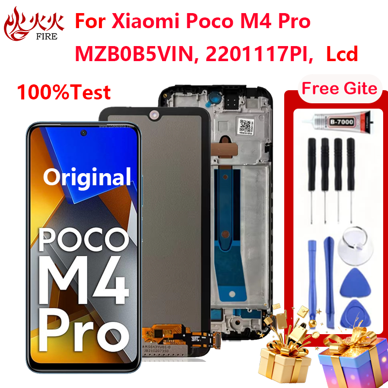 จอแสดงผล LCD สําหรับ Xiaomi Poco M4 Pro MZB0B5VIN,2201117PI Touch Screen Digitizer Assembly พร้อมกรอ