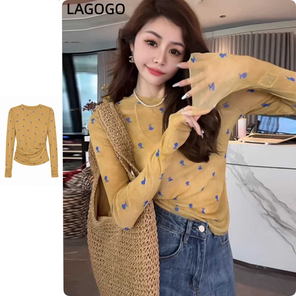 Retro สไตล์ฮ่องกง เสื้อแขนยาว พิมพ์ลาย กันแดด ฤดูร้อน บางเบา ซุปเปอร์ดูดี