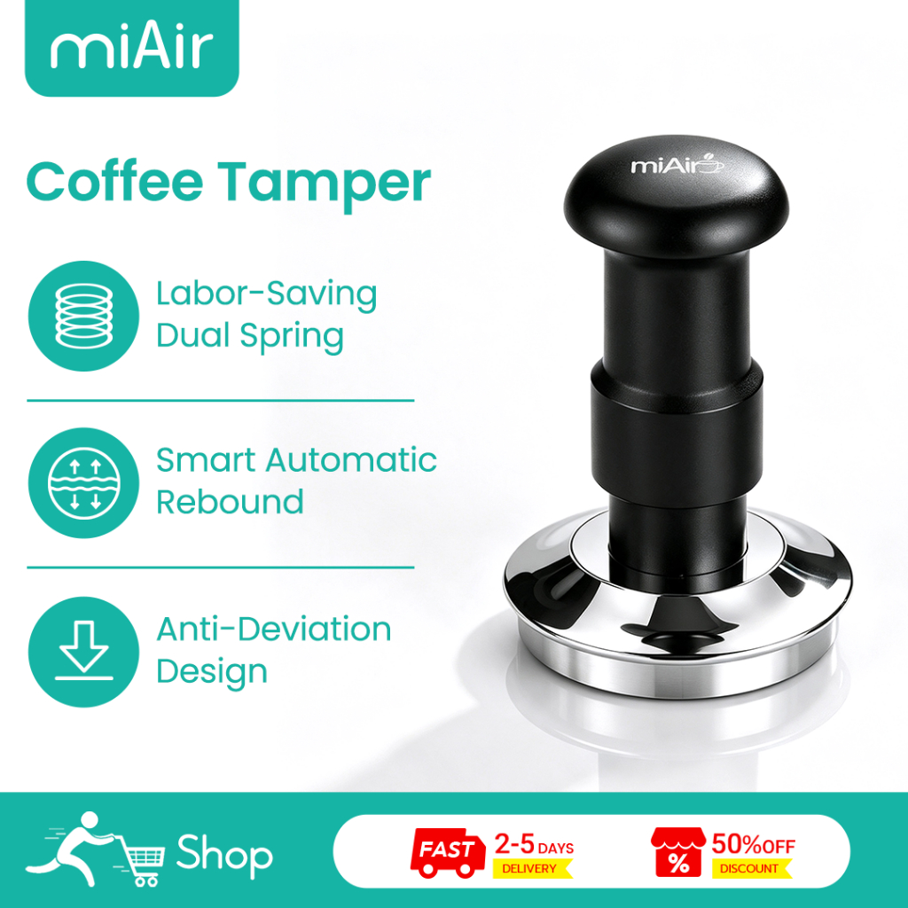 MiAir Dual Spring Coffee Tamper 51/58 มม.30lbs แรงดันคงที่อัตโนมัติกลับฐานเกลียวเครื่องมือกาแฟ