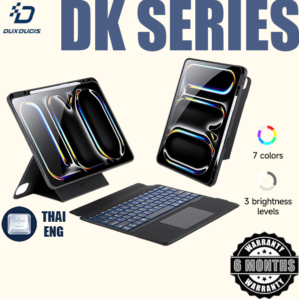DUX DUCIS DK เคสแท็บเล็ตคีย์บอร์ดถอดได้, รองรับ iPad Air4/5/11/13, Pro 11/12.9, iPad 7‑10, คีย์บอร์ดสองภาษา ไทย‑อังกฤษ