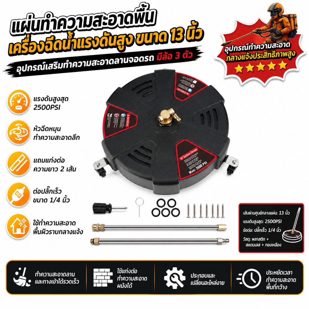 [จัดส่งฟรี] เครื่องขัดพื้น ขนาด 1/4 นิ้ว มีหัวเชื่อมต่อไวและหัวฉีดหลากหลาย เพื่อทำความสะอาดพื้นได้อย่างมีประสิทธิภาพ