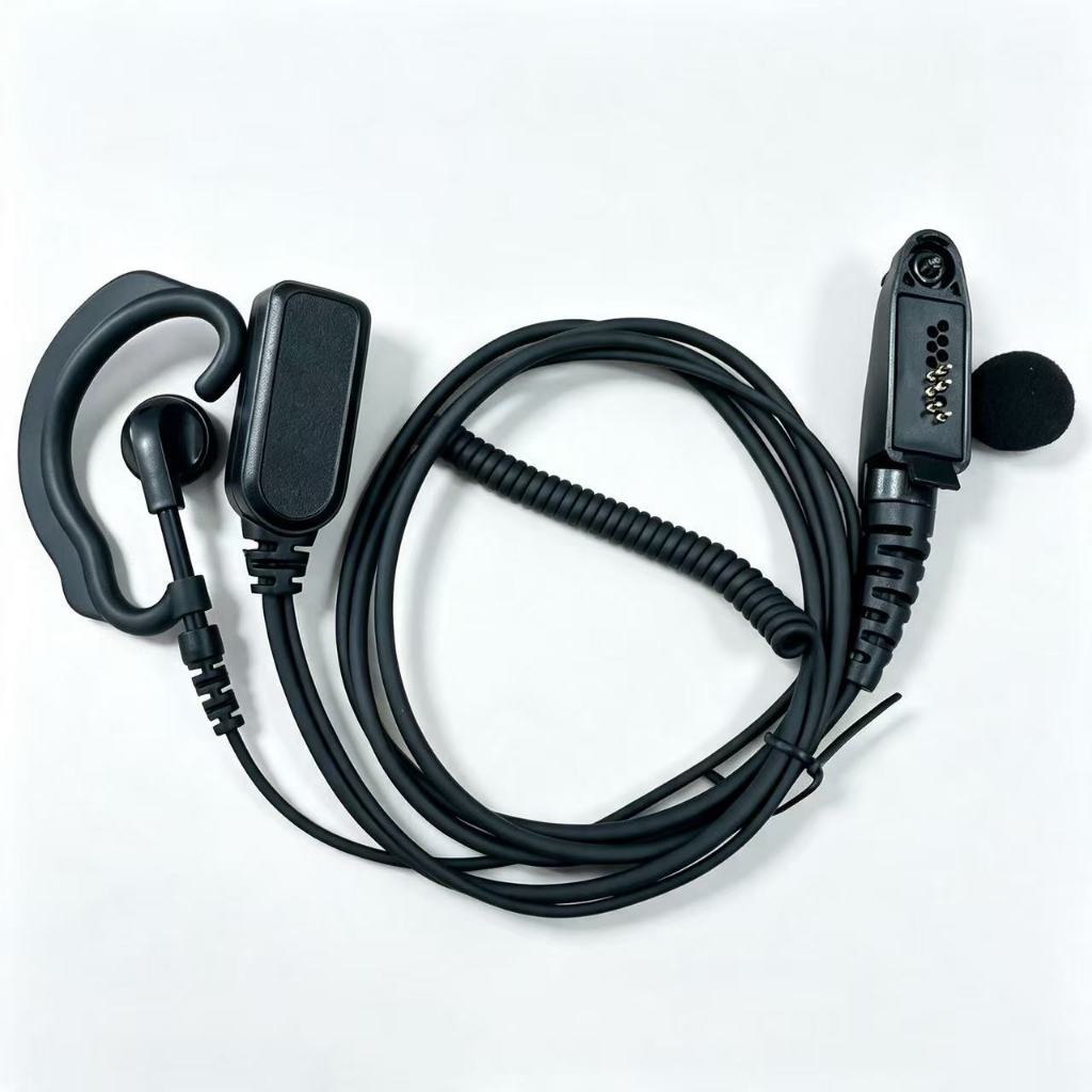 Ear Hook Two Way วิทยุหูฟังพร้อมไมโครโฟน PTT, Gold-Plated Multi-Pin Screw-Lock Connector ชุดหูฟังเข้