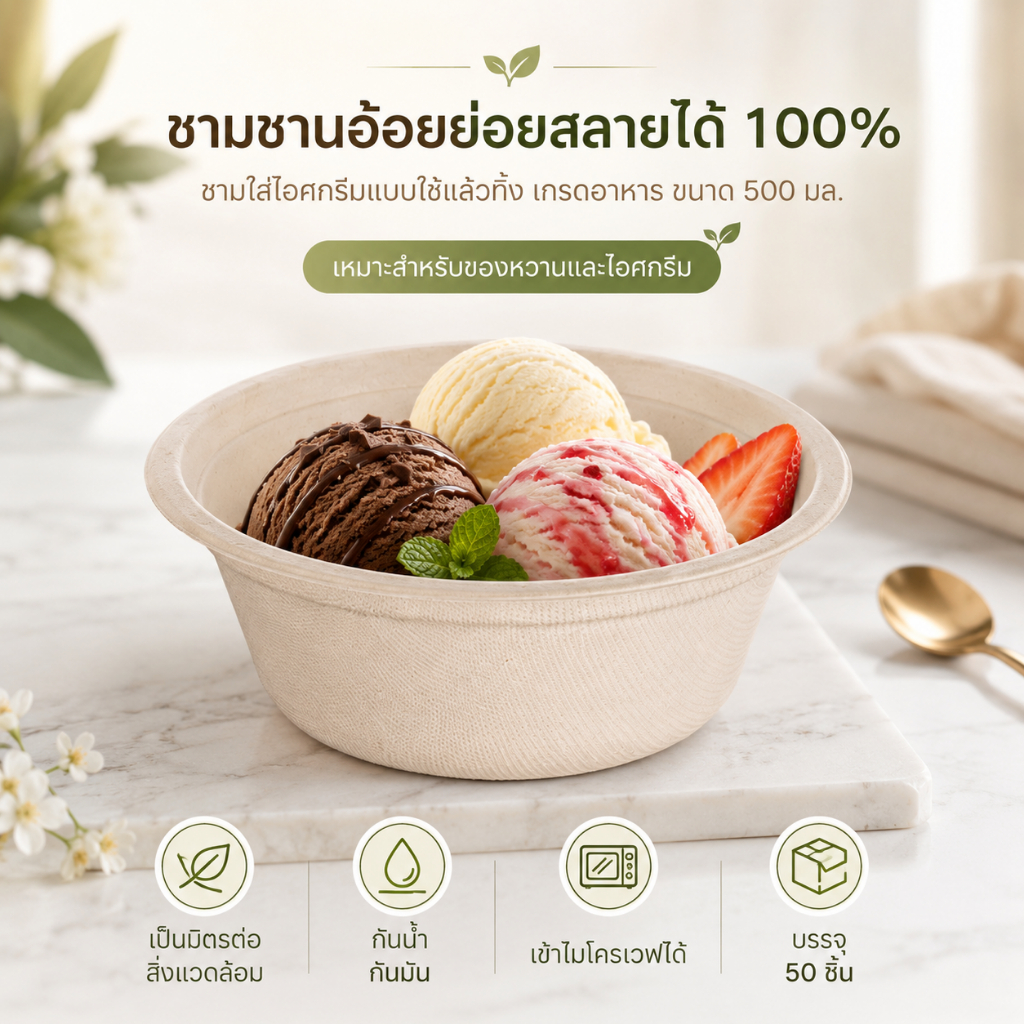 Joyful Ocean ชามย่อยสลายได้ Bagasse 100%, 355/500/946ml ชามกลมเกรดอาหารแบบใช้แล้วทิ้ง, ชุดอาหารเป็นมิตรกับสิ่งแวดล้อมหนาและทนทาน, ไมโครเวฟและตู้เย็นปลอดภัย