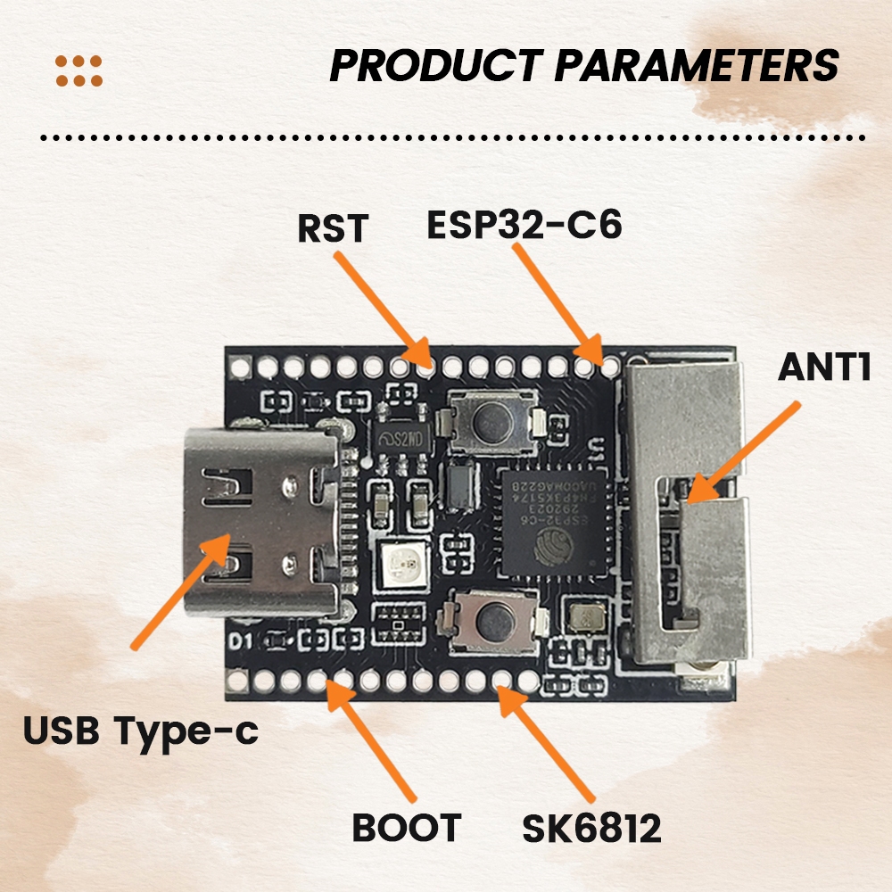 Wifi6 ESP32 C6 บอร์ดพัฒนา RISC-V 32-Bit ESP32-C6 N4 BT Wifi โมดูลคริสตัล Oscilator RGB LED 4MB แฟลช 