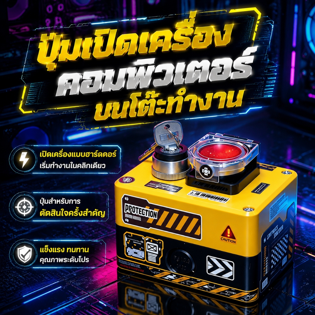 External Power Supply Computer สวิตช์เปิดปิดคอมพิวเตอร์แบบมีสาย ดีไซน์พิเศษ วางบนโต๊ะ ระบบสวิตช์คู่ ควบคุมการเปิด-ปิดได้สะดวก แข็งแรง ทนทาน