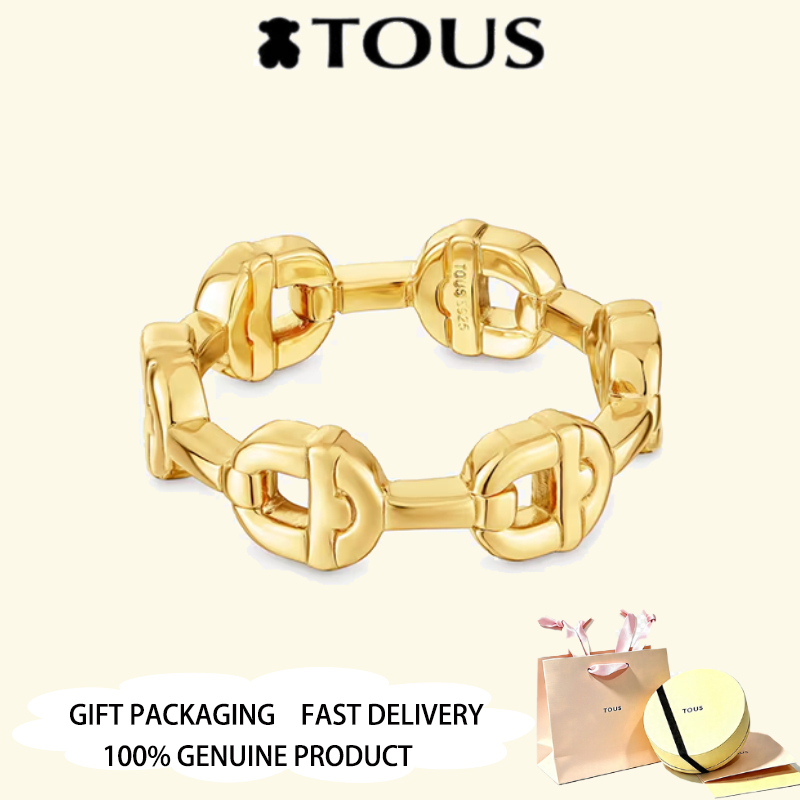 TOUS แหวนโลโก้ vermeil ชุบทอง TOUS MANIFESTO เครื่องประดับครบรอบวันวาเลนไทน์