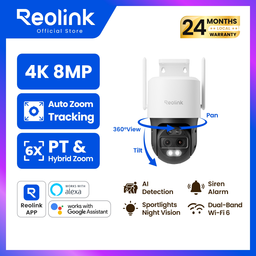 REOLINK TrackMix WiFi กล้องเลนส์คู่ 4K 8MP | ซูม 6 เท่า | หมุน 360° ติดตามอัตโนมัติ | ภาพสี