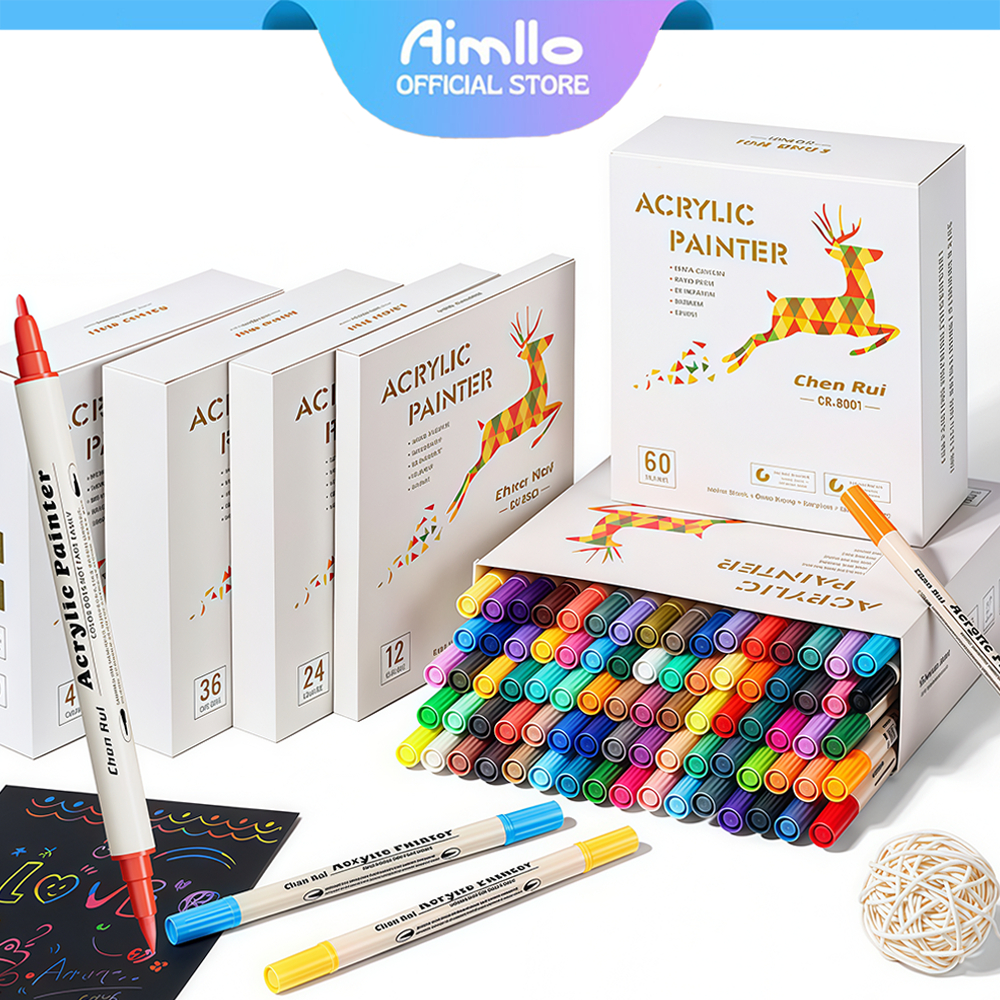 ปากกามาร์กเกอร์อะคริลิค 12/24/48/60 สี ปากกามาร์กเกอร์อะคริลิคเขียนบนกระจกได้พลาสติกหรือโลหะ ปากกามาร์กเกอร์อะคริลิค สีเมจิก เมจิก เคมี