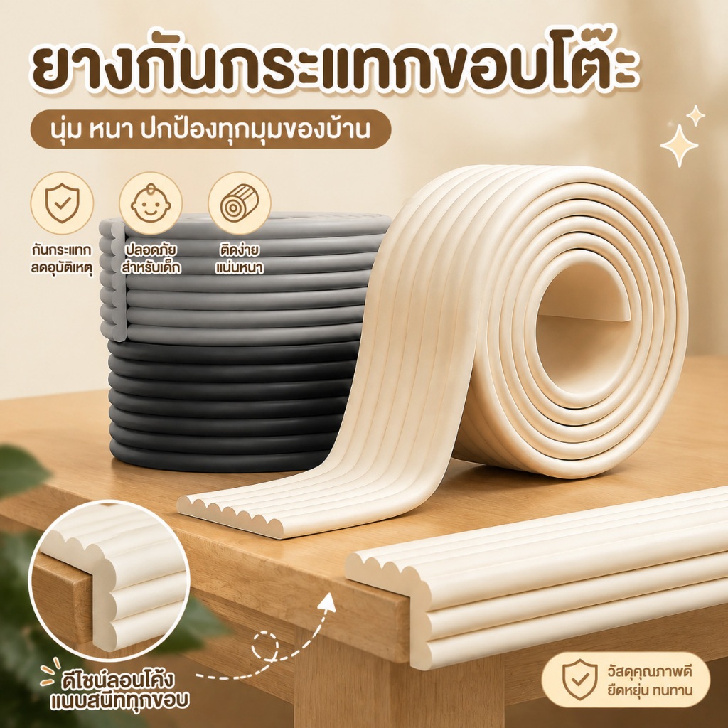 แถบโฟมกันกระแทกขอบโต๊ะ ที่กันมุมโต๊ะเด็ก โฟมป้องกันการชน ลดแรงกระแทก ป้องกันอุบัติเหตุ มีหลายสี