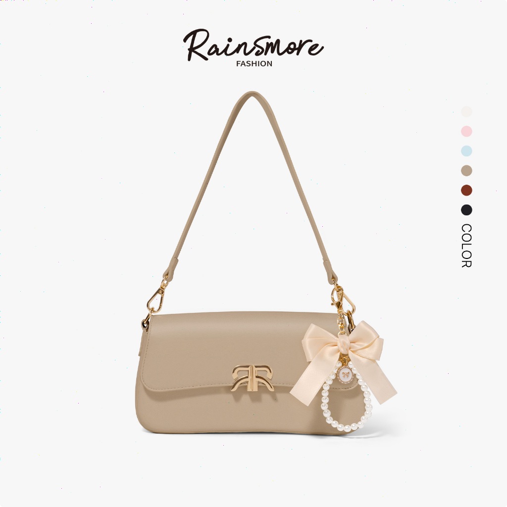RAINSMORE กระเป๋าบาเก็ตต์ผู้หญิง หนัง PU แฟชั่น สะพายข้าง+สะพายไหล่