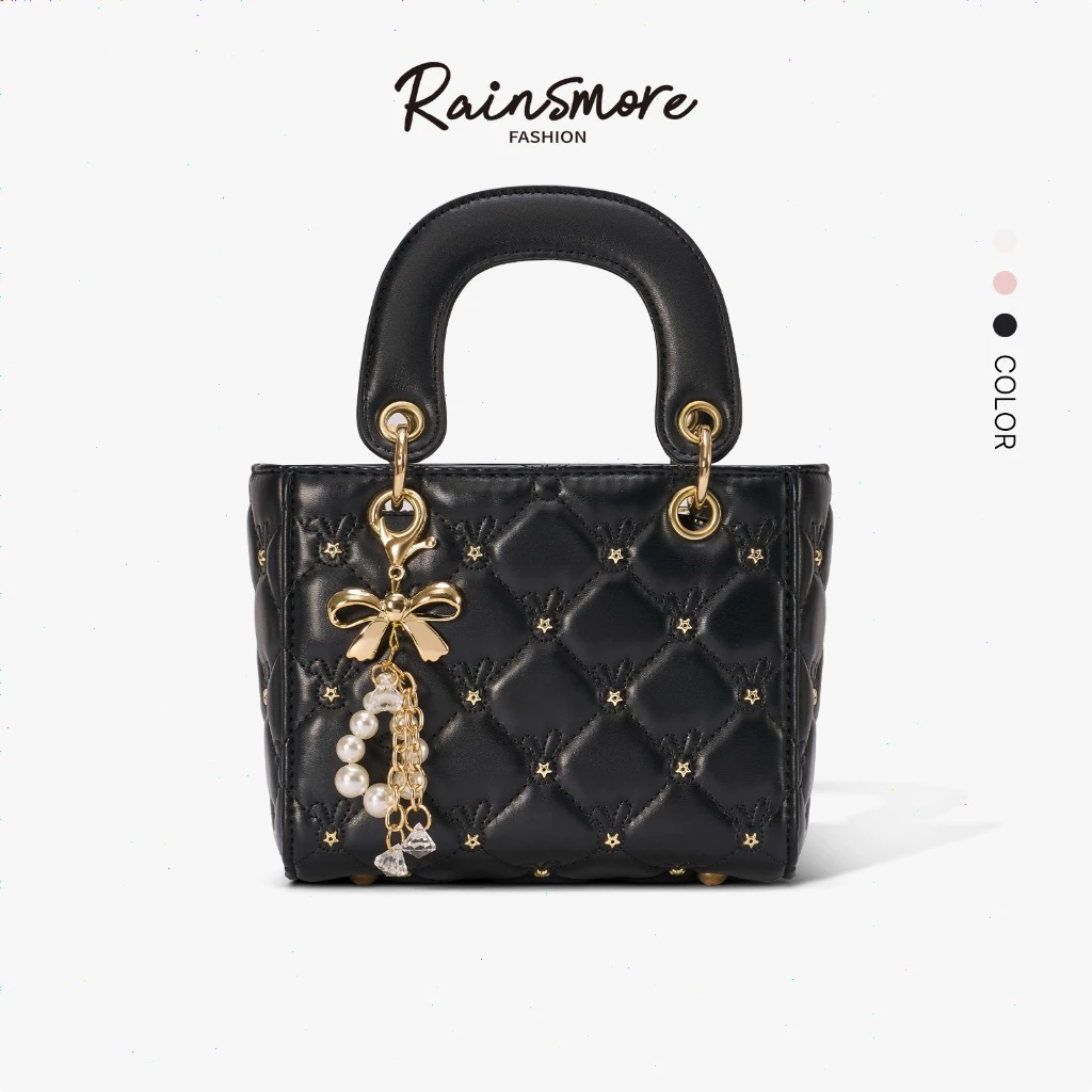 RAINSMORE กระเป๋าปักลายทรงกล่องรุ่นล่าสุด กระเป๋าสะพายข้างสไตล์ฮิต กระเป๋าทรงกล่องหรูหรือพกพาได้