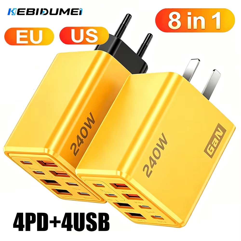 240W 8-Port GaN Fast Charger, USB C PD QC3.0 สถานีชาร์จหลายพอร์ตพร้อมระบบควบคุมอุณหภูมิอัจฉริยะสําหรับแล็ปท็อป MacBook และโทรศัพท์