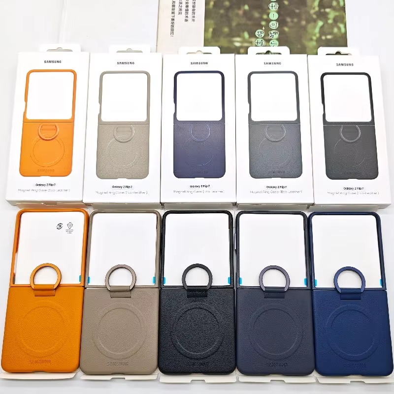 Samsung Galaxy Z Flip 7 Flip7 Luxury Eco Leather Ring Case Hard Cover Back Protective Shell z flip7 
