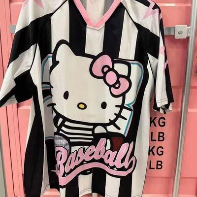 小店Mens Hello Kitty การ์ตูนพิมพ์หลวม Fit เสื้อยืดกีฬา V คอขนาด XL LMS