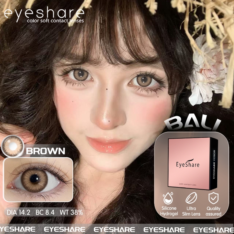 คอนแทคเลนส์สี Eyeshare Bali สีน้ำตาล 14.2มม. ค่าสายตา0.00 1คู่ ราย 6เดือน ปริมาณน้ำ38%